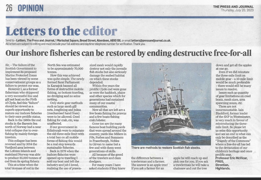 'Please let us seize this opportunity & see an end to the 'Tragedy of the Commons' where a free-for-all has led to the devastation of our once prolific seas.'

Great read in @pressjournal from an ex-fisherman on why reinstating the #InshoreLimit would allow recovery in our seas.