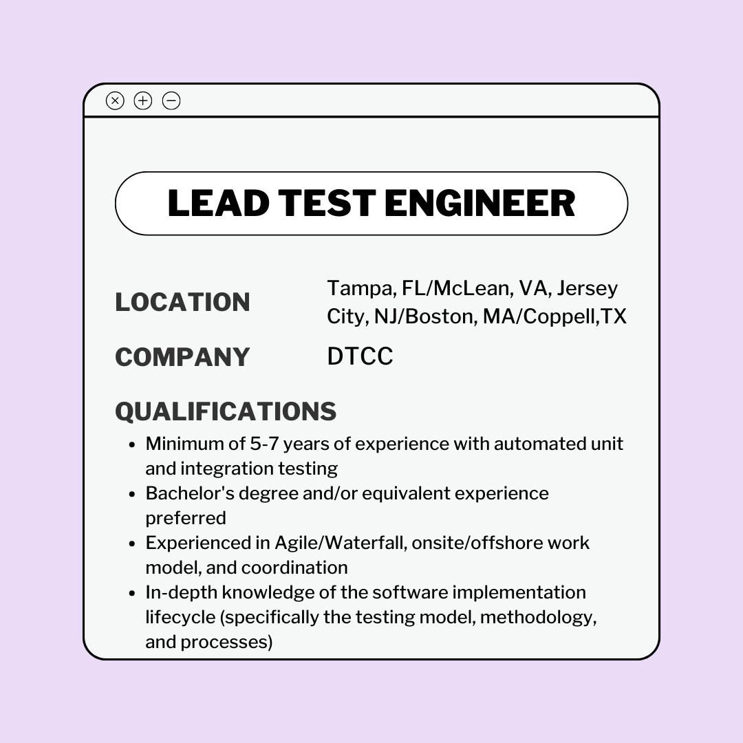 Join_Tribaja's tweet photo. @RocketReachCo @doximity @The_DTCC is hiring for a cloud security associate director, lead test engineer, test engineer, and lead software engineer. https://t.co/sDV9fF0GRS
