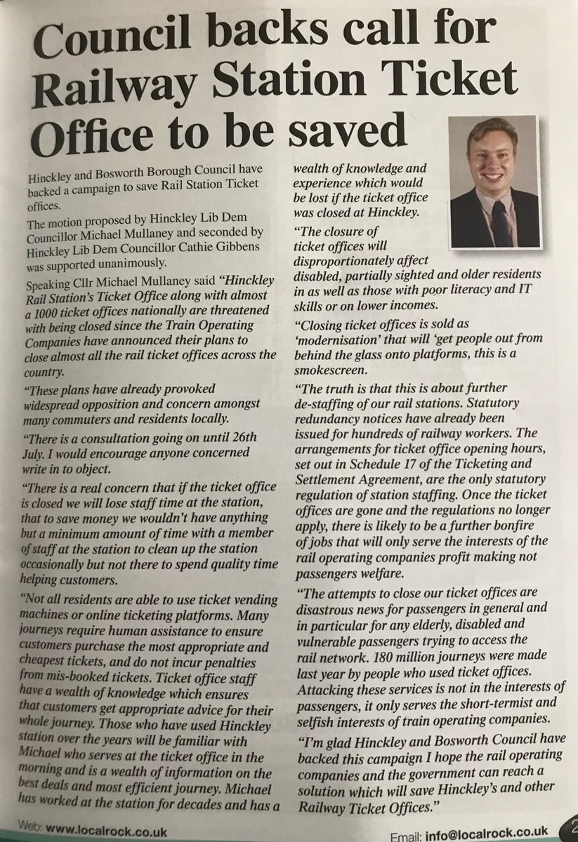 Coverage in the latest edition of the Hinckley Local Rock magazine about the campaign to save Hinckley Rail Station Ticket Office