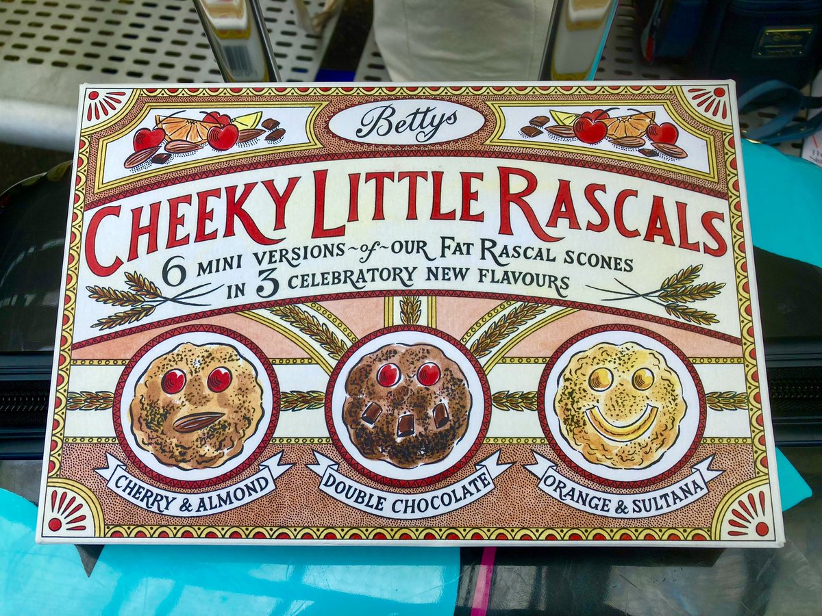 MycroftBrolly's tweet image. #TheakstonsCrime @HarrogateFest. Left #Harrogate with these from Bettys! I tried all 3 flavours on the train back to London and they were absolutely delicious! #FatRascal #FatRascals