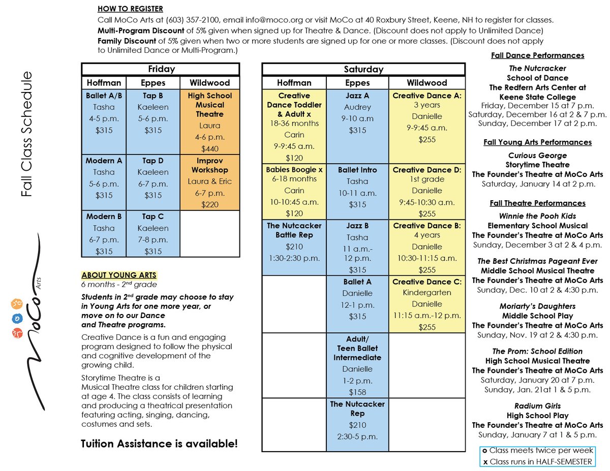 MoCoArts's tweet photo. 🌟 MoCo's fall class schedule is here, and we can't wait to welcome you back for an incredible season of dance and theatre classes! 🎭🕺 Whether you're 6 months old or 18+ years, there's a class for everyone to join in on the fun! Visit https://t.co/oooveiTZQT for more info! https://t.co/0HFgzDXGFy
