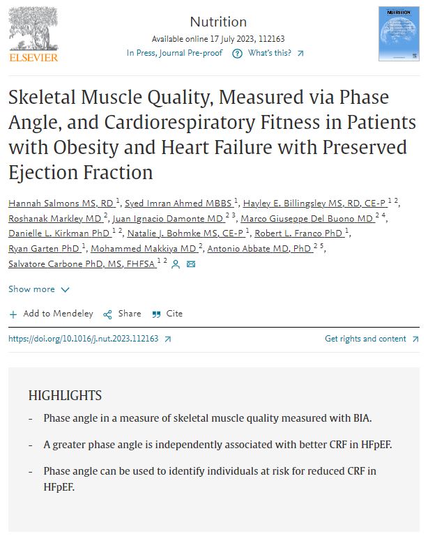 Siam_Ahmed_16's tweet image. New manuscript from our team #cardiometaboliclabvcu on Phase Angle (PhA) a quick, portable, noninvasive, easy-to-use, and relatively inexpensive tool measure via BIA, can predict CRF in patients with obesity and HFpEF
tinyurl.com/2jznpspn