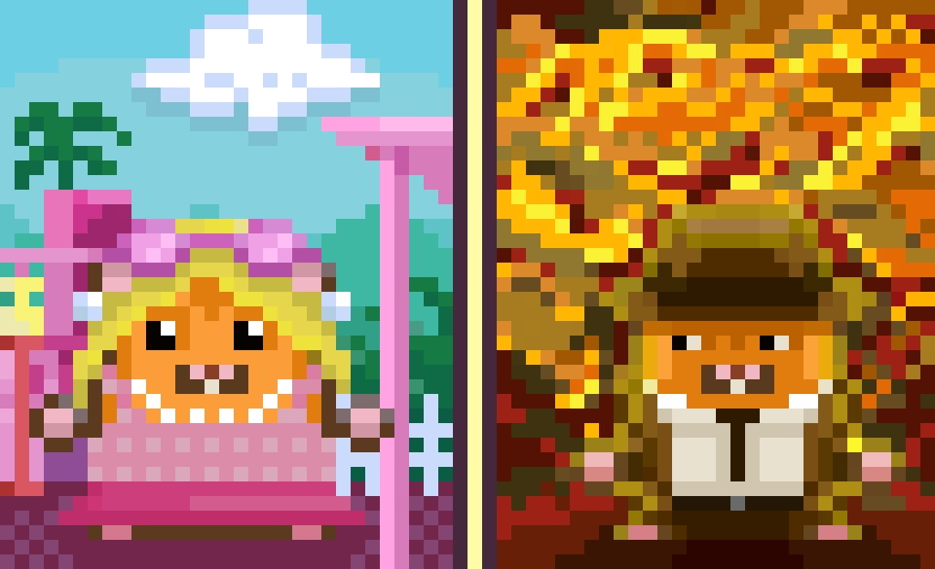 rollercoin_br's tweet photo. ❤️‍🔥 Uma ótima semana a todos, galerinha! 🐹

Qual filme você está mais ansioso para ver?
#Barbie ou #Oppenheimer 🤔

💥 Pixel art bombástico de @Andand0_And0 https://t.co/dukywS6dqe