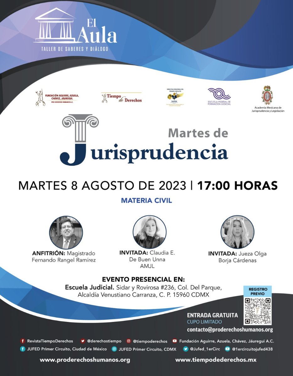 Tiempo_derechos's tweet photo. 🔷 En el próximo "Martes de Jurisprudencia", te traemos un programa imperdible en Materia Civil.

🔎 Te esperamos este 8 de agosto en la Escuela Judicial. Recuerda que damos constancia de participación. 

Realiza tu registro previo aquí: https://t.co/Vm33FYbhxN https://t.co/vZvkDaxrGs