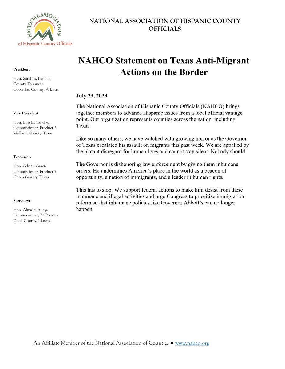 NAHCOInc's tweet photo. We as NAHCO condemn the actions taken against migrants at the border. #CountyLatinos #Immigration https://t.co/mT1UWeuuFL