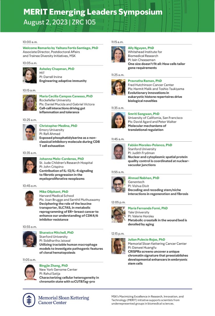 MSK ScienceEducation (@mskeducation) on Twitter photo We look forward to hosting these brilliant scientists next week for our 2023 MERIT Emerging Leaders Symposium!
<a href="/MSKCancerCenter/">Memorial Sloan Kettering Cancer Center</a> <a href="/MIT/">Massachusetts Institute of Technology (MIT)</a> <a href="/RockefellerUniv/">Rockefeller University</a> <a href="/EmoryUniversity/">Emory University</a> <a href="/StJudeResearch/">St. Jude Research</a> <a href="/harvardmed/">Harvard Medical School</a> <a href="/Stanford/">Stanford University</a> <a href="/nygenome/">NY Genome Center</a> <a href="/WhiteheadInst/">Whitehead Institute</a> <a href="/fredhutch/">Fred Hutch Cancer Center</a> <a href="/UCSF/">UC San Francisco</a> <a href="/genentech/">Genentech</a> <a href="/Yale/">Yale University</a> We look forward to hosting these brilliant scientists next week for our 2023 MERIT Emerging Leaders Symposium!
<a href="/MSKCancerCenter/">Memorial Sloan Kettering Cancer Center</a> <a href="/MIT/">Massachusetts Institute of Technology (MIT)</a> <a href="/RockefellerUniv/">Rockefeller University</a> <a href="/EmoryUniversity/">Emory University</a> <a href="/StJudeResearch/">St. Jude Research</a> <a href="/harvardmed/">Harvard Medical School</a> <a href="/Stanford/">Stanford University</a> <a href="/nygenome/">NY Genome Center</a> <a href="/WhiteheadInst/">Whitehead Institute</a> <a href="/fredhutch/">Fred Hutch Cancer Center</a> <a href="/UCSF/">UC San Francisco</a> <a href="/genentech/">Genentech</a> <a href="/Yale/">Yale University</a>