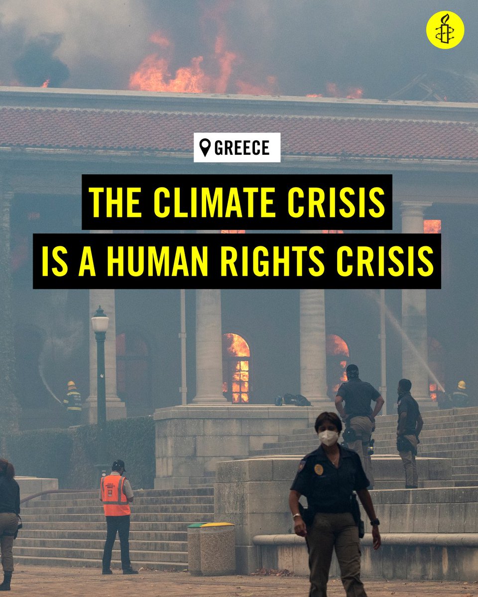 La #Grèce est ravagée par les feux de forêts. Ils touchent durement la population, endommagent les infrastructures et la faune.

La crise climatique est une réalité mais les dirigeants du monde ont encore le pouvoir d'empêcher le pire.

Ils doivent protéger nos droits maintenant.
