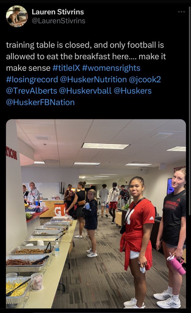 LaurenMichelson's tweet photo. Some context on the background of this tweet (since been deleted) per source. @Channel8ABC 

-Training Table is Closed this week to everyone for maintenance, etc., to prepare for upcoming seasons, school year
-This is common every year
-This was communicated to all teams and staff well in advance
-Re-opens next week
- Teams regularly cater meals specifically for their student-athletes using their own budget funding, especially during times when the training table is closed