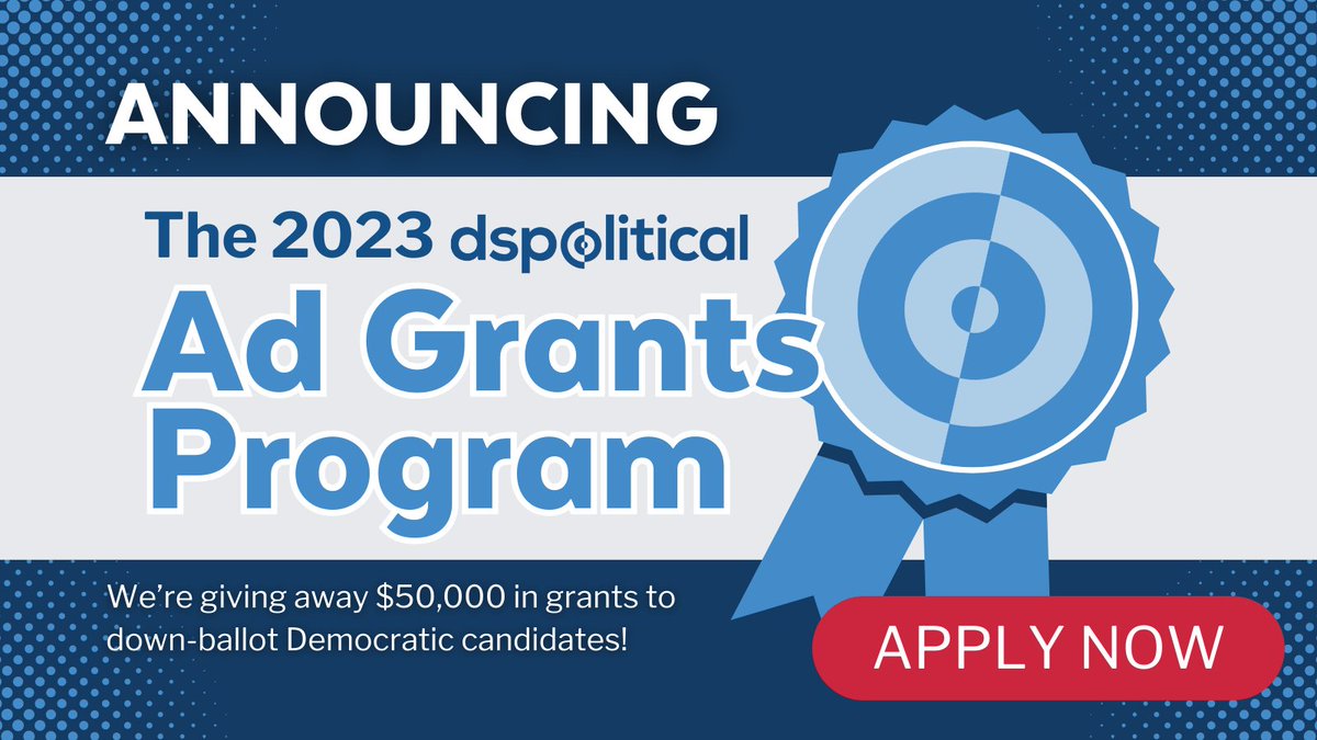 We’re proud to announce that the annual DSPolitical Ad Grants Program is now live and accepting applications! 

Applications are open until 5 pm ET on Monday, August 21st.

APPLY HERE ⬇️
dspolitical.com/dsp-grants-pro…