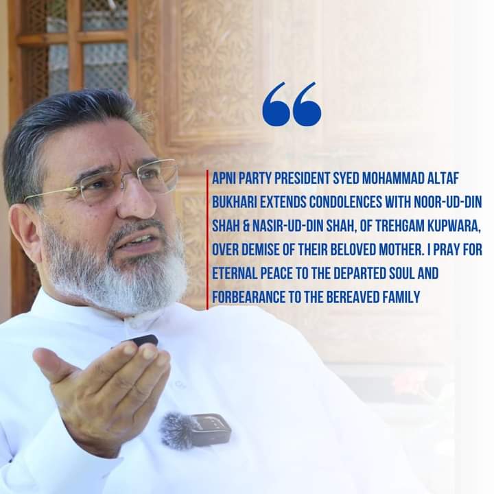 Sheetal10482300's tweet image. Apni Party President @SMAltafBukhari extends condolences with Noor-ud-Din Shah & Nasir-ud-Din Shah, of Trehgam Kupwara, over the demise of their beloved #mother. I pray for eternal peace to the departed soul and forbearance to the bereaved family.
#jkapniparty