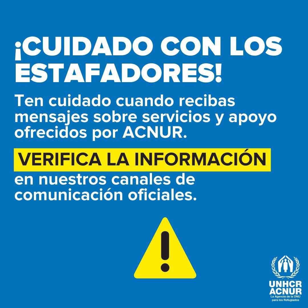 ACNURPeru's tweet photo. ⚠️¡Alerta de fraude! ⚠️🚩🚩🚩
 
En redes sociales circula una campaña ofreciendo dinero. 
Es una estafa. No caigas y no la compartas.
 
Sigue nuestros canales oficiales y cuídate de la desinformación. 
https://t.co/9jIwMOmkZm https://t.co/Cwt9ulZEOB