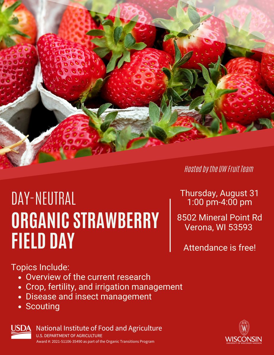 Join us August 31 for our Day-Neutral Organic Strawberry Field Day! Register here: bit.ly/3q0eHJo