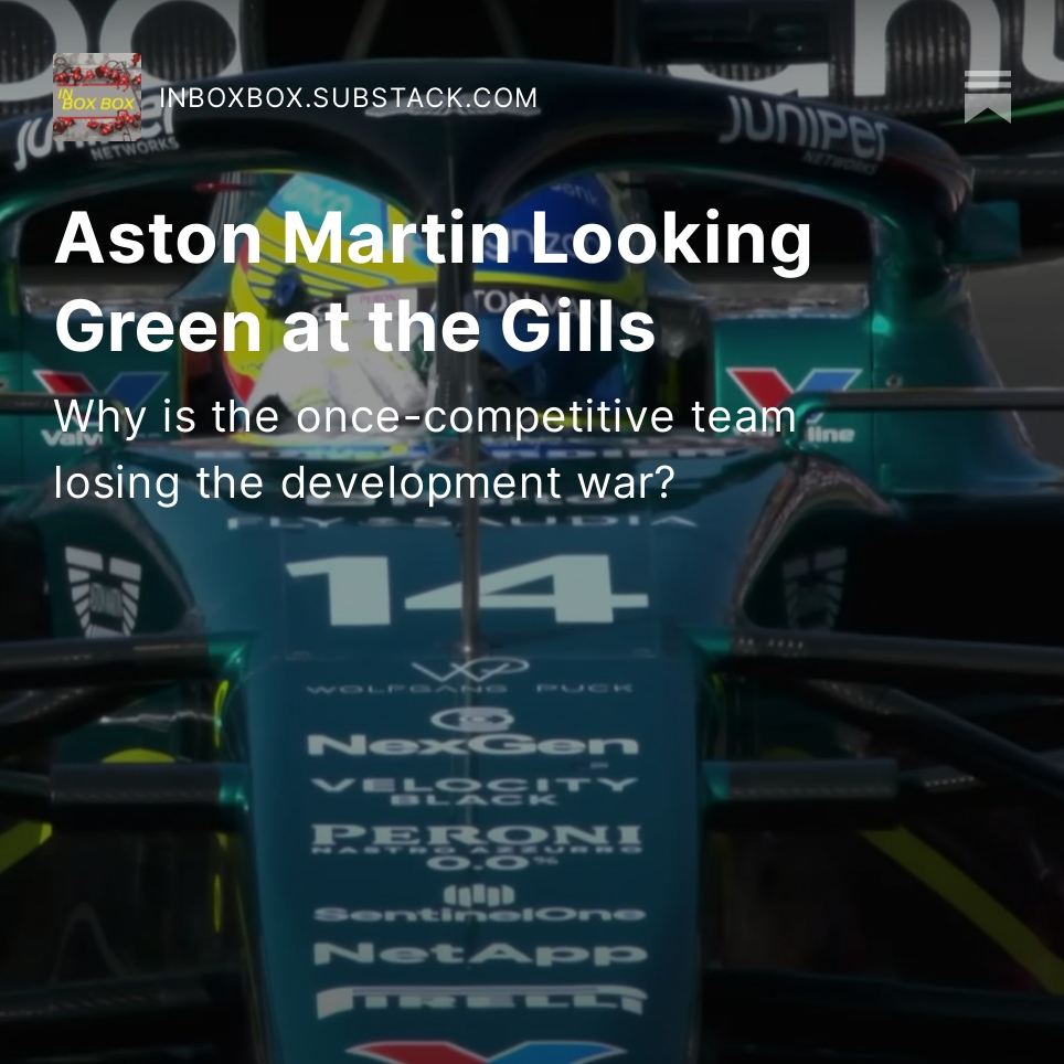 In the past two races, Aston Martin has scored 9 points; McLaren has scored 58 - the development war hots up

open.substack.com/pub/inboxbox/p…