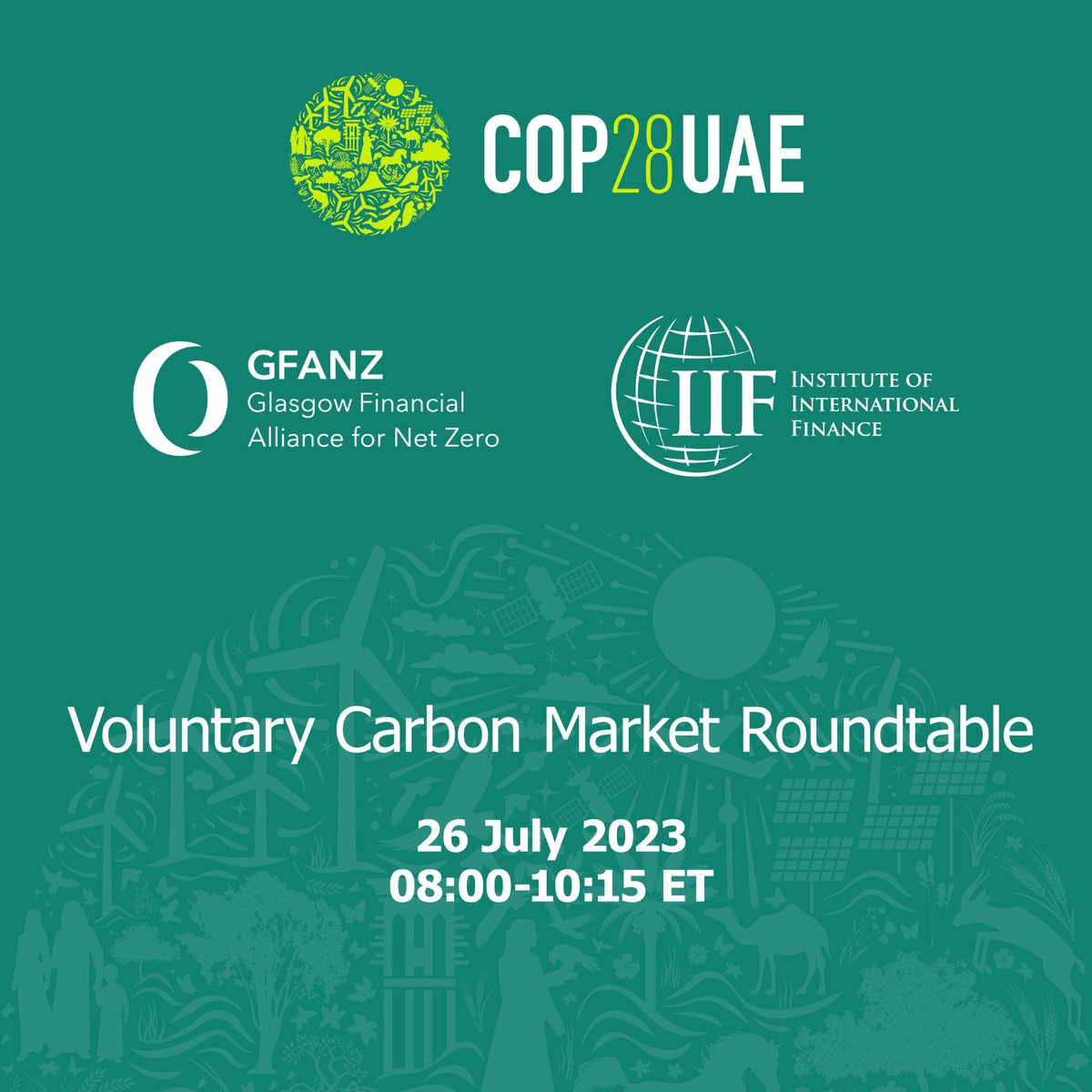 Voluntary carbon markets have the potential to be a powerful enabler in financing decarbonization efforts.
Join #COP28, the Glasgow Financial Alliance for Net Zero (GFANZ) and @IIF for a high-level virtual roundtable on VCMs.

Register to participate: gfanzero.zoom.us/webinar/regist…