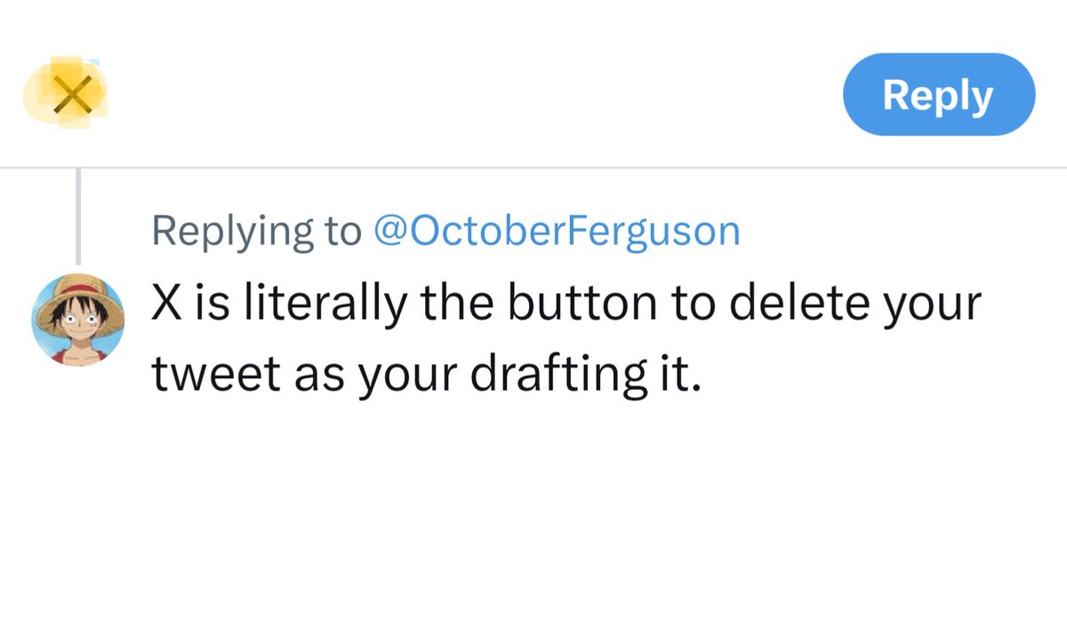 endrwgn's tweet photo. @OctoberFerguson X is literally the button to cancel  your tweet as your drafting it. https://t.co/GVqGQAiirV