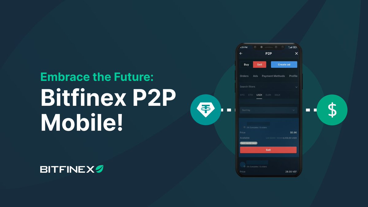 bitfinex's tweet photo. The future of peer-to-peer trading has arrived in Colombia, Argentina, and Venezuela! 🇨🇴🇦🇷🇻🇪 Say hello to #BitfinexP2P on mobile 📱🚀 

Get started today! https://t.co/YEilbFWr6N https://t.co/4wNzwYd1zD