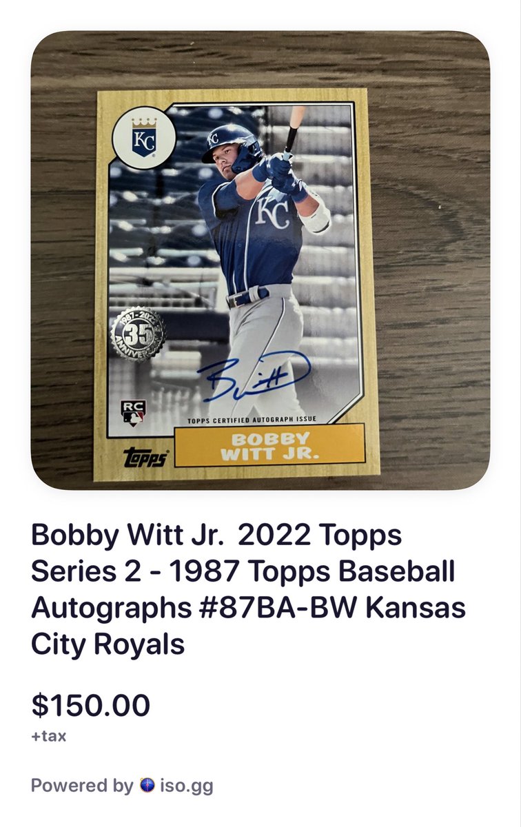 CardsKevin's tweet photo. Bobby Witt Jr. 2022 Topps Series 2 - 1987 Topps Baseball Autographs #87BA-BW Kansas City Royals #mbb 10311: Follow and reply with #mbb to claim and purchase! @midwestboxbreak https://t.co/UMIfDBJYg2