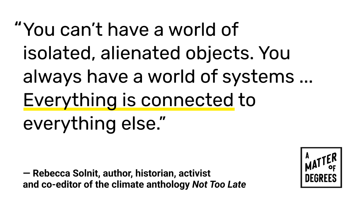 A Matter of Degrees (@degreespod) on Twitter photo Let’s shift the climate story from helplessness to hope, loneliness to love.
This bonus episode features an inspiring discussion with <a href="/NotTooLate_Hope/">Not Too Late</a> author, historian, and activist <a href="/RebeccaSolnit/">Rebecca Solnit</a> and @LeahStokes. Listen now! podcasts.apple.com/us/podcast/liv… Let’s shift the climate story from helplessness to hope, loneliness to love.
This bonus episode features an inspiring discussion with <a href="/NotTooLate_Hope/">Not Too Late</a> author, historian, and activist <a href="/RebeccaSolnit/">Rebecca Solnit</a> and @LeahStokes. Listen now! podcasts.apple.com/us/podcast/liv…