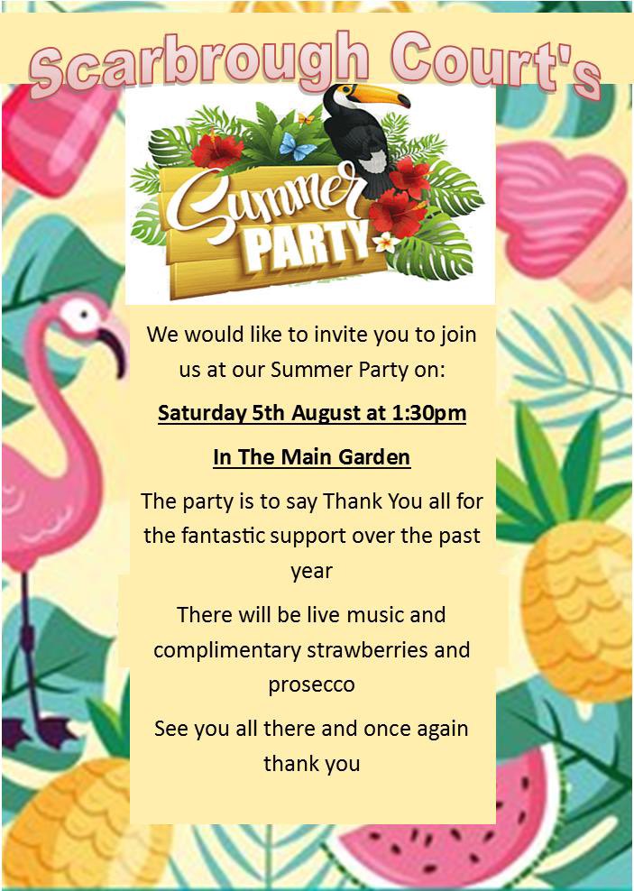 Scarbrough Court invite you to join them at their  Summer Party on Saturday 5th August.
#Freemasons
#scarbroughcourt
#StrongerTogether