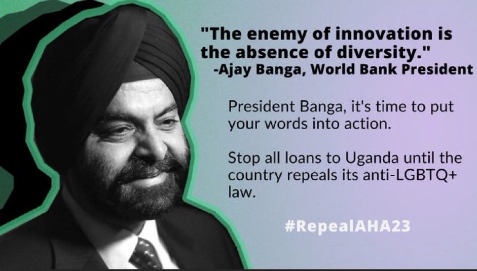 In 2014, the <a href="/WorldBank/">WorldBank</a> postponed a $90 million loan to the Ugandan government following passage of extremely anti-gay legislation (that was later struck down). Now, join our call for #AjayBanga to do it again to #RepealAHA23 ⬇️ washingtonblade.com/2023/06/15/wor…