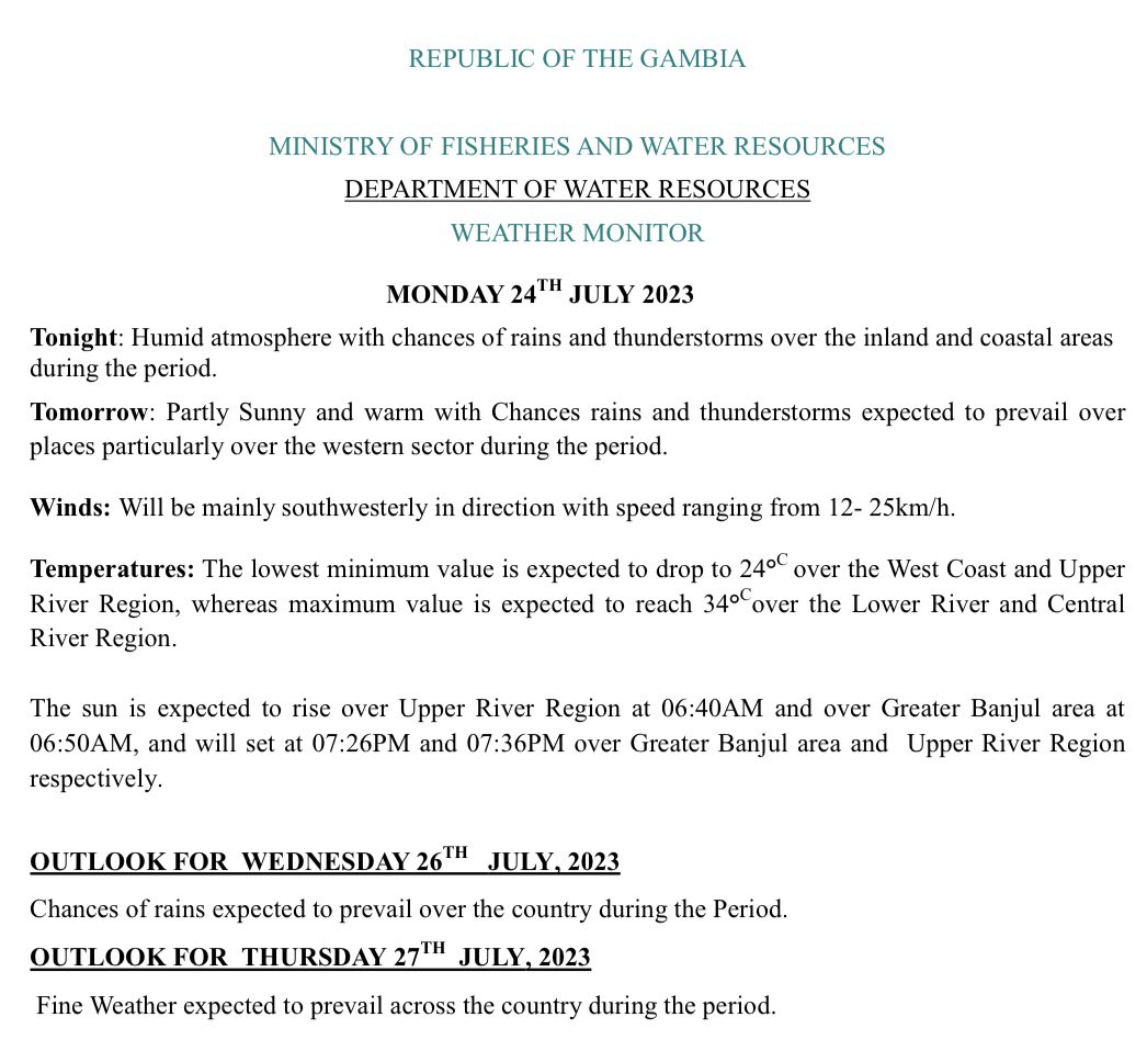 RT @AvMetCorGMB: Weather Update from the Central Forecast Office, Department of Water Resources. https://t.co/A8hsvFpmvp