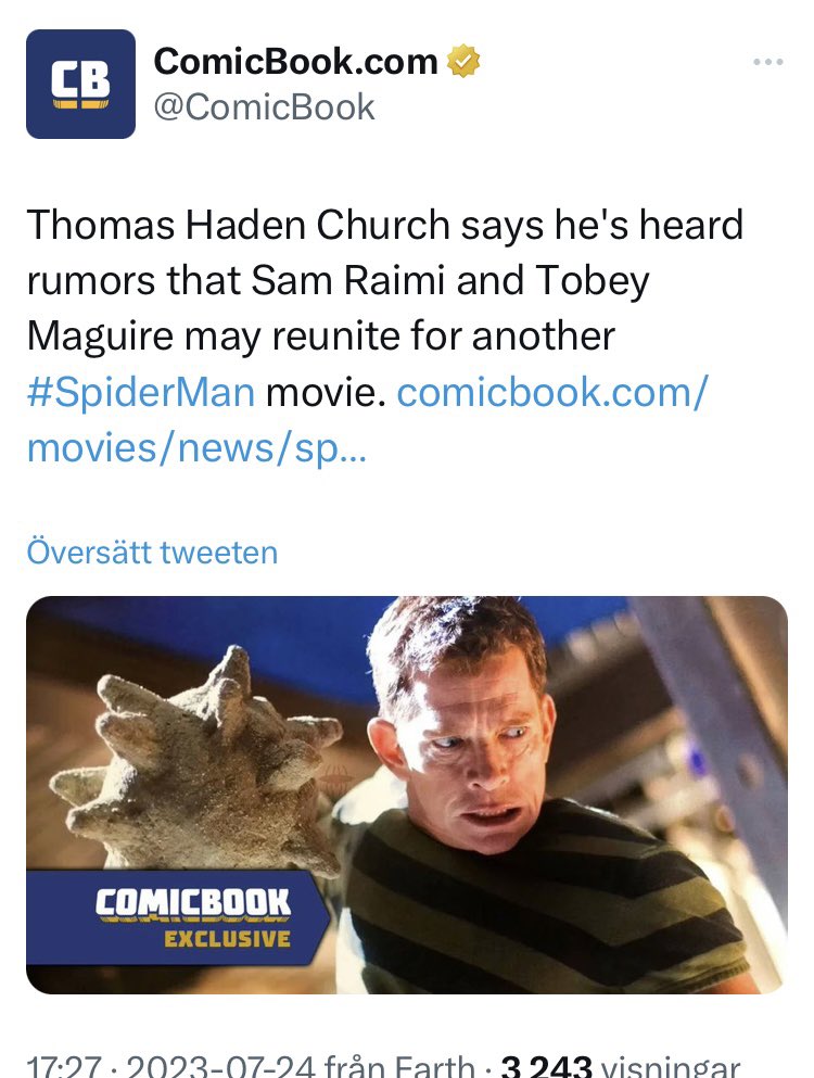 FNRaimiSpidey's tweet image. This is very interesting, first we have Thomas Haden Church saying he’s heard rumours about Sam Raimi and Tobey Maguire reunite for another Spider-Man film. But Sam Raimi had to postpone an appearance on an expo due to being ” immersed in a project” 👇
#MakeRaimiSpiderMan4