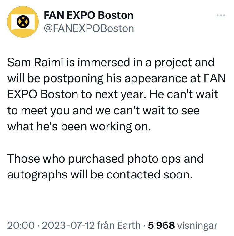 FNRaimiSpidey's tweet image. This is very interesting, first we have Thomas Haden Church saying he’s heard rumours about Sam Raimi and Tobey Maguire reunite for another Spider-Man film. But Sam Raimi had to postpone an appearance on an expo due to being ” immersed in a project” 👇
#MakeRaimiSpiderMan4