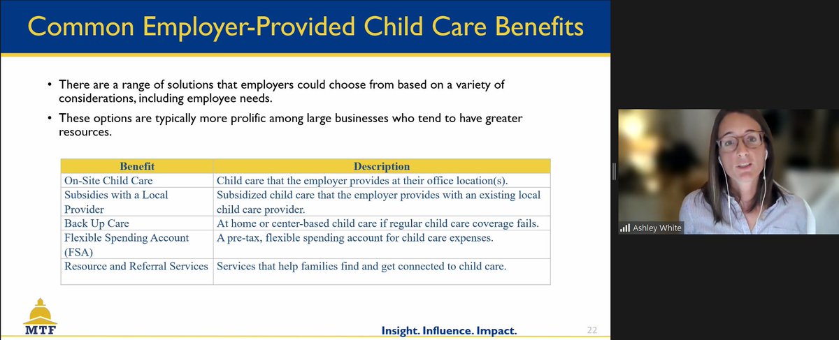 Thanks to @MassBiz4EarlyEd for having MTF’s Ashley White provide an update on budget negotiations and present new research on employer-supported childcare. #mapoli #childcare #earlyed
