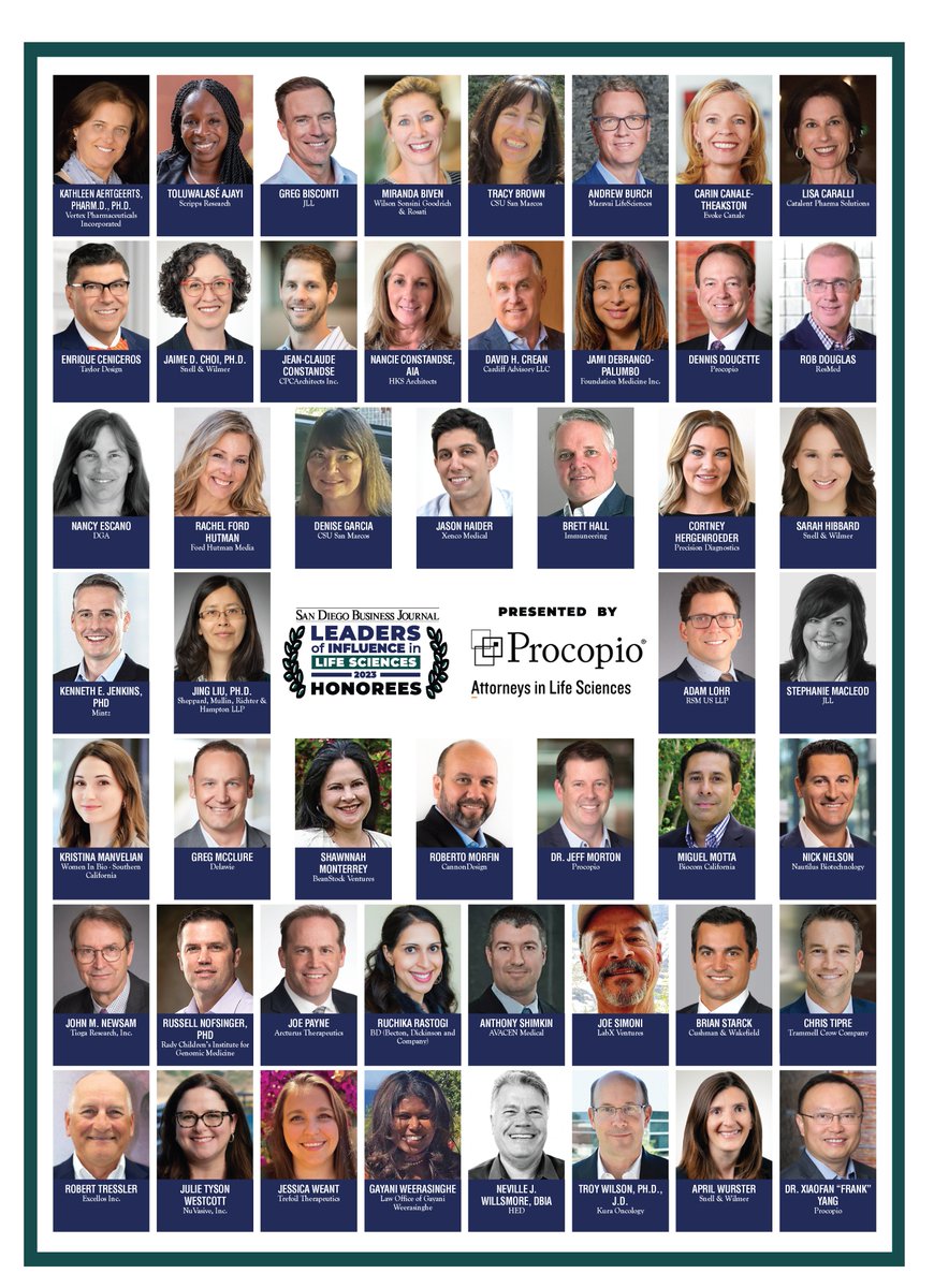SDbusiness's tweet photo. Congratulations to SDBJ's 2023 Leaders of Influence in Life Sciences presented by @procopiolaw!
Click Here to see the full Special Section: https://t.co/cVI2JqRIpa
#SDBJ #Procopio #LifeSciences https://t.co/3myP7GsItm