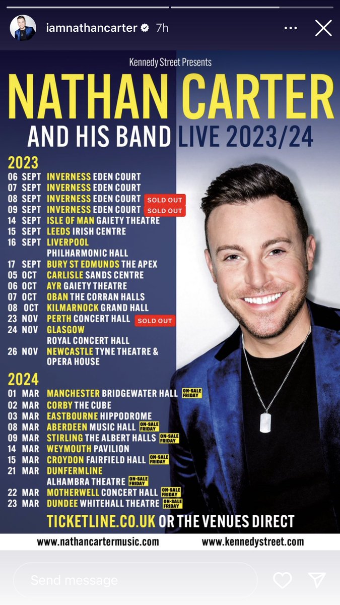 Only six weeks until Nathan Carter begins his U.K. Tour! 🙌
Tickets are selling fast so be quick and come along to see <a href="/iamNATHANCARTER/">nathan carter</a> and his great band in a show full of wonderful songs and music. 🙌🎤🪗🎹🎸🎻🥁🎷