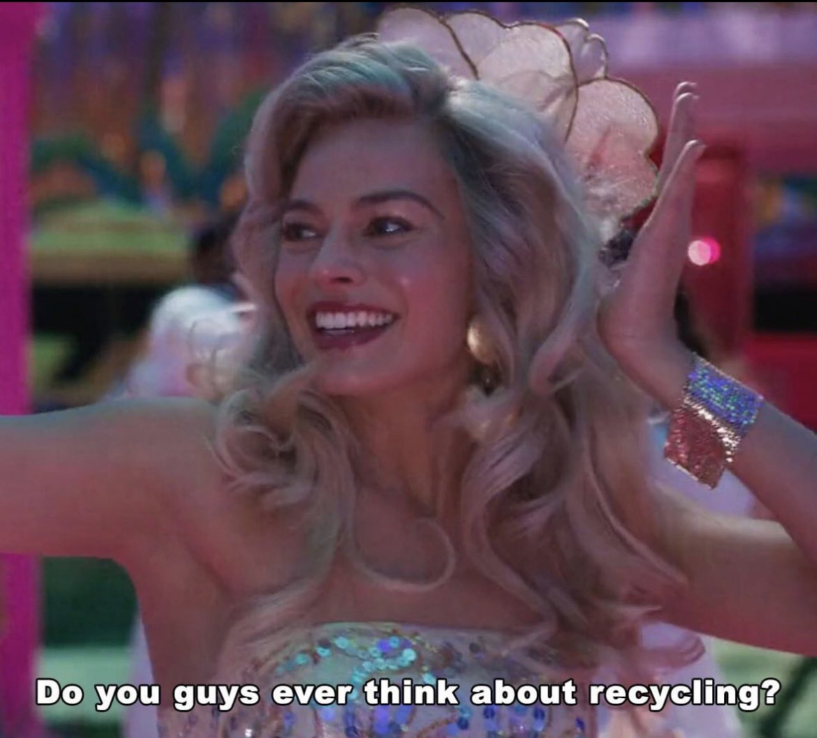 Thinking about recycling? Yep, we’re right there with you 👀  #Barbenheimer