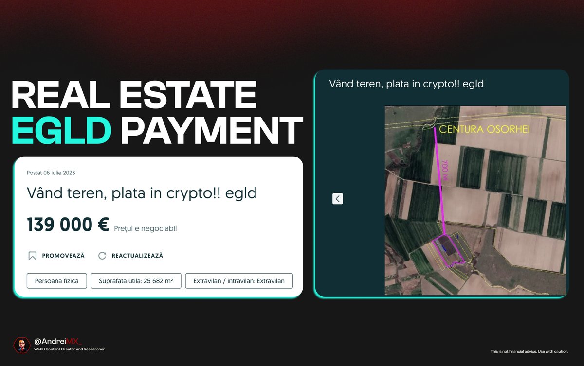 Andrei_xbt's tweet photo. BREAKING ❗

Take a look at this guy!

Selling REAL ESTATE for #EGLD.

I think we are about to witness the biggest real life transaction using #EGLD.

If you know the area and it's potential, maybe is worth checking it out! DM @SurdanV

Cheers! https://t.co/3Iv5aQM8w1
