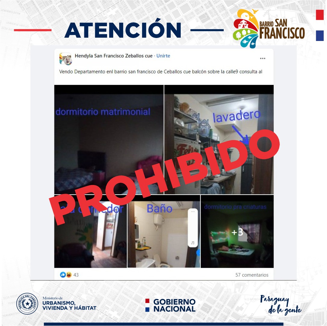 ⚠️REITERAMOS ⚠️

Está totalmente prohibida la venta, alquiler o formalización de contratos sobre los inmuebles adjudicados, careciendo estos de total validez.