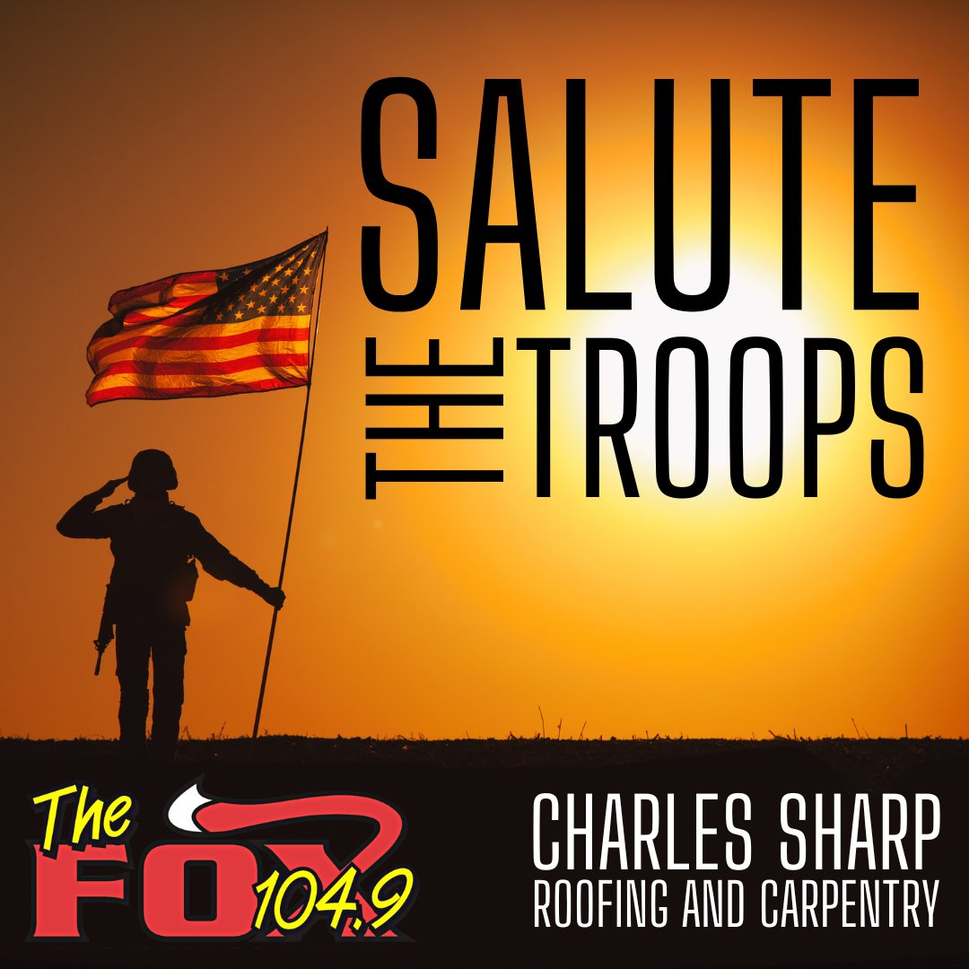 104.9 The Fox and Charles Sharp Roofing and Carpentry are proud to support our men and women in uniform. Every day at noon we play our national anthem, and we salute a member of our military. Today we will salute Casey Lipe proudly serving in the US Space Force. https://t.co/jn95n3WEer