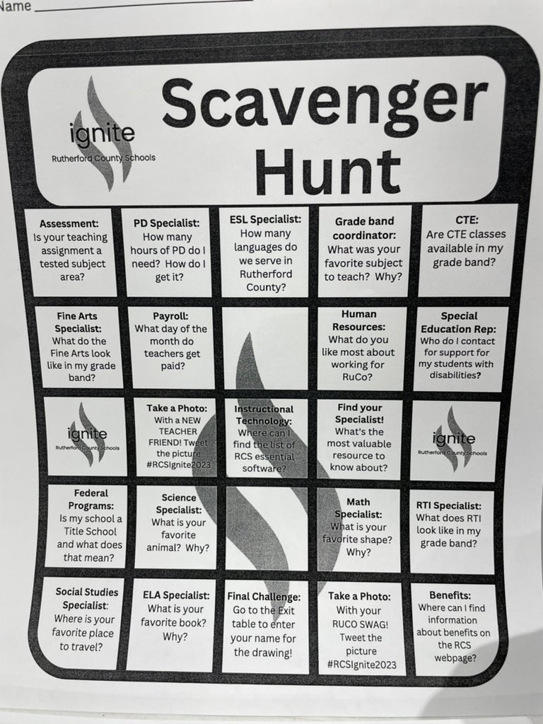 #RCSIgnite2023 Scavenger Hunt - 3 down, 2 across - What a great way to kick off the new school year!