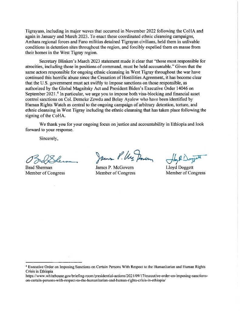 Ethnic cleansing of #Tigrayans in West #Tigray is still happening. It’s unconscionable that, despite clear documentation by @HRW & UN staff, the international community is silent. I, along with @RepMcGovern & @RepLloydDoggett, are urging immediate sanctions on the perpetrators.