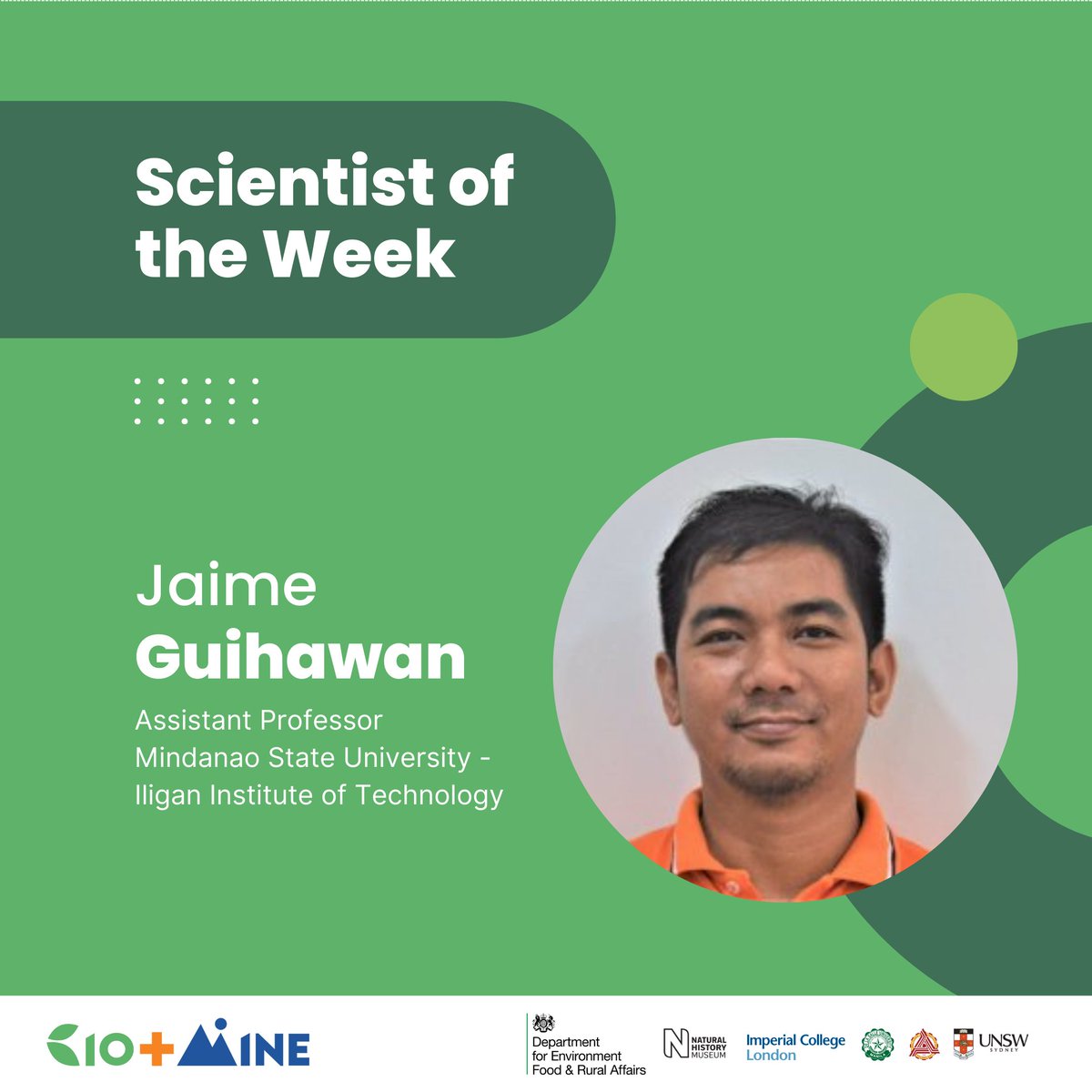 bioplusmine's tweet photo. Get to know the scientists behind the @bioplusmine!
Our #ScientistOfTheWeek is Jaime Guihawan. Jaime Guihawan is an Assistant Professor at MSU-IIT where he obtained his Master's degree in Environmental Science.
(1/4) https://t.co/9tZQCKBrWn