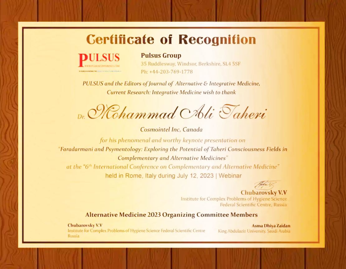 .
افتخاری دیگر در کارنامه عرفان کیهانی حلقه
تبریک به استاد طاهری گرامی و گروه تحقیقاتی ایشان. 

برای مطالعه اطلاعیه و مشاهده پرزنتیشن به اطلاعیه زیر در وبسایت استاد طاهری عزیز مراجعه فرمایید:

mataheri.com/the-6th-intern…

#محمدعلی_طاهری 
#کازمواینتل 
#فرادرمانی 
#سایمنتولوژی