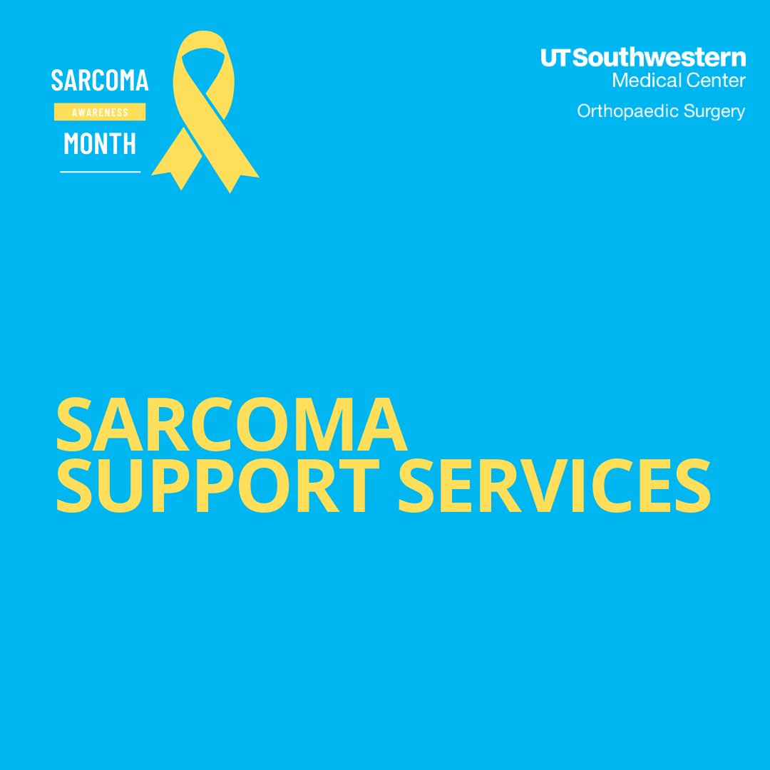 As we round out #SarcomaAwarenessMonth, we would like to share the support services for #sarcoma patients. The variety of services are meant to help patients and their loved ones through sarcoma treatments and beyond. Learn more: bit.ly/3rEyeQi @UTSWNews @utswcancer