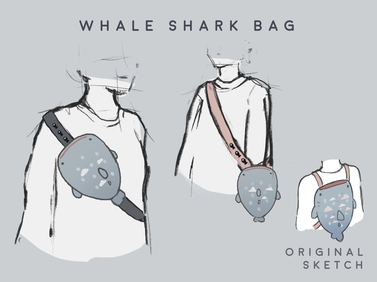Whale shark bag sketches!! Sling/crossbody bag ☁️