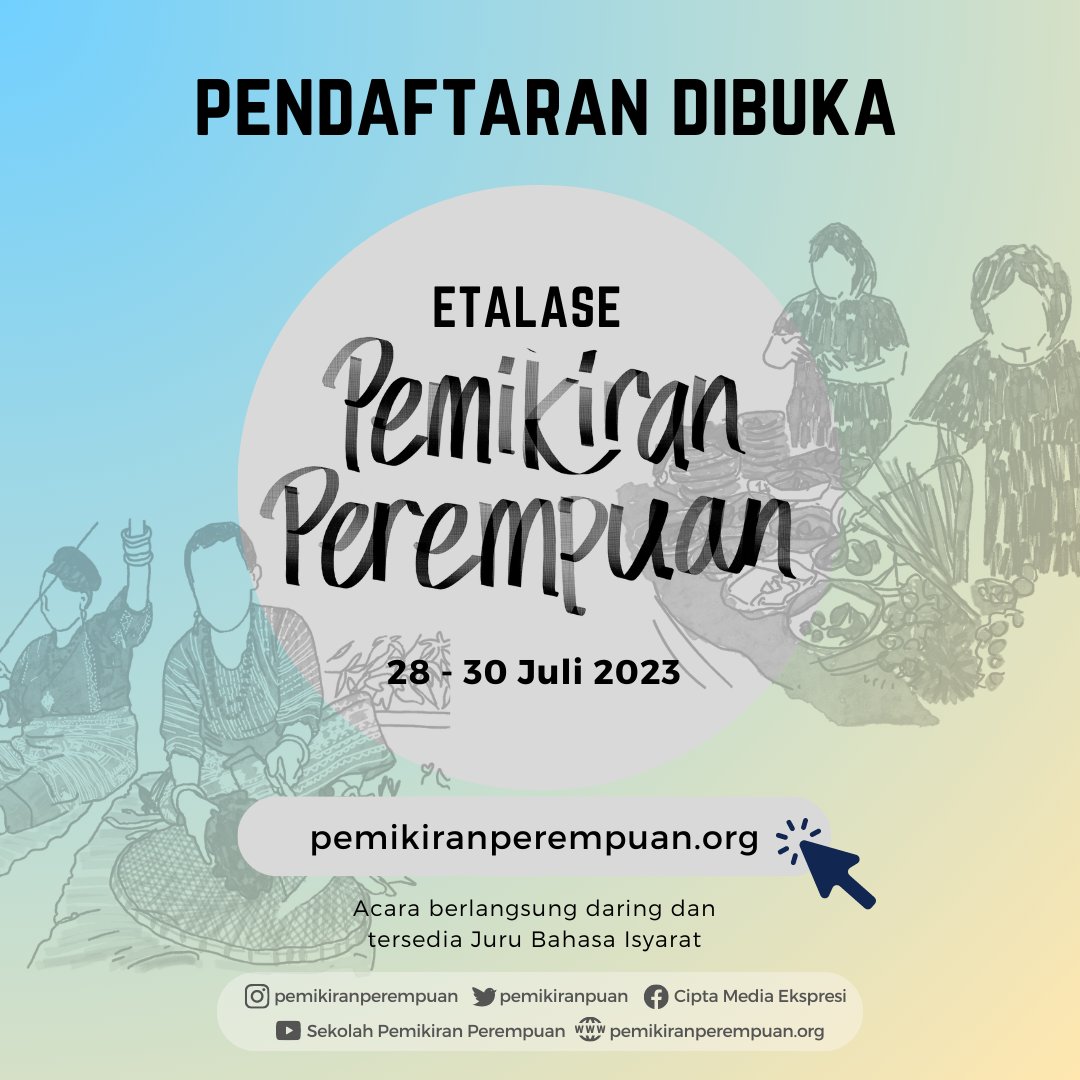 Kami mengajakmu untuk hadir di Etalase Pemikiran Perempuan 2023!

Silakan mendaftar melalui situs web kami di pemikiranperempuan.org atau klik tautan pada bio.

Tag teman-teman yang ingin kalian ajak pada #Etalase2023 ya. Sampai jumpa!