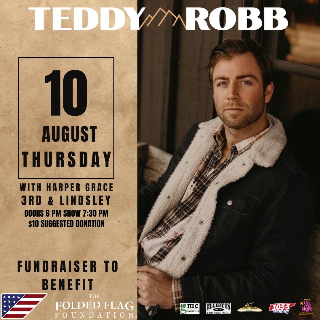 I’m joining forces with <a href="/1033Country/">103-3 Country</a> to raise money for <a href="/foldedflagorg/">Folded Flag</a> on 8/10! Get tickets now and we’ll see y’all at <a href="/3rdandLindsley/">3rd and Lindsley</a> 🤘 Get tickets here: bit.ly/3pRGVWX