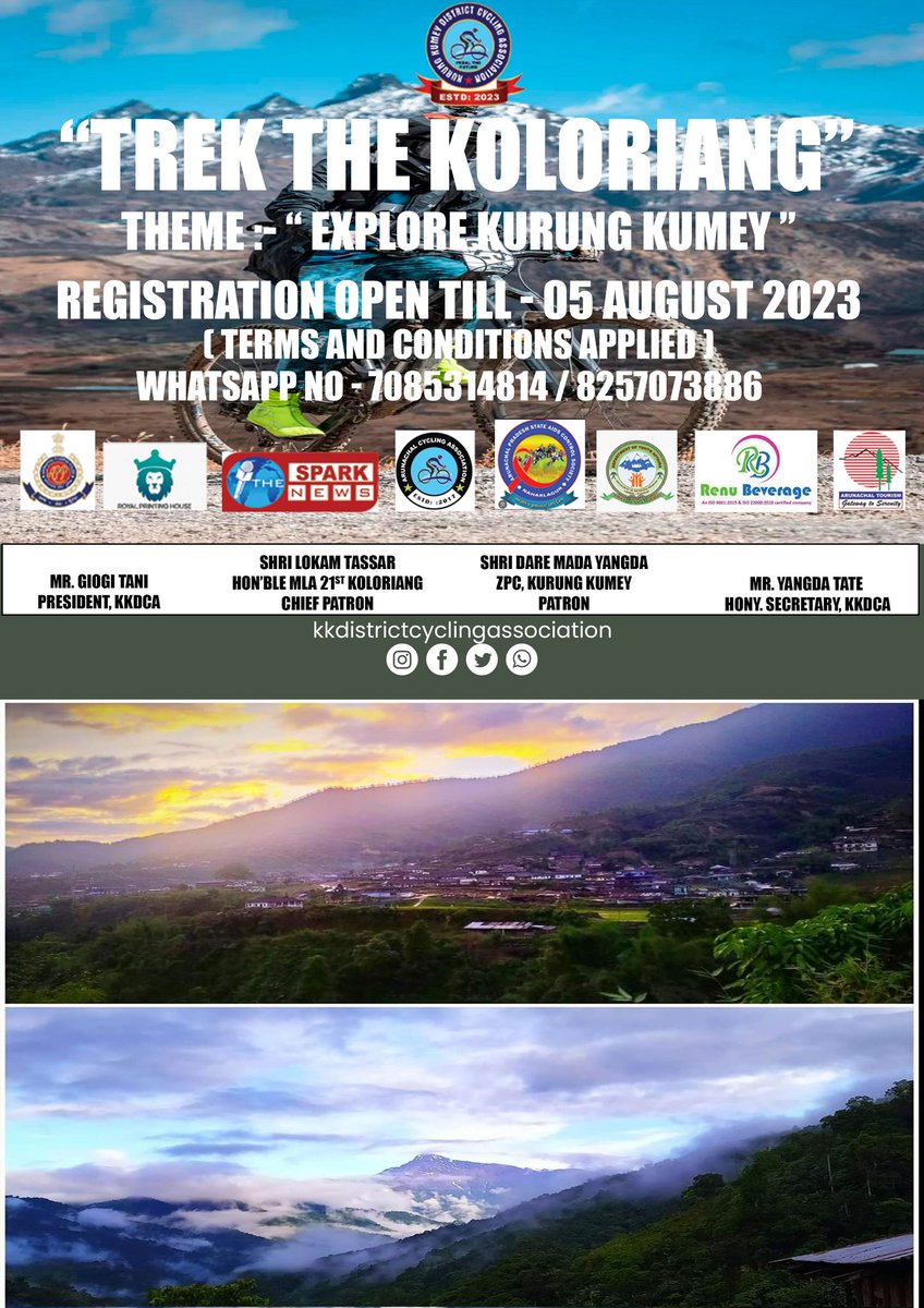 GiogiTani's tweet photo. "Be the Part of the Programme" : Organise by KKDCA (Kurung Kumey District Cycling Association).

"TREK THE KOLORIANG" in collaboration with District Administration, KK.

Date :14th Aug 2023.

Terms and conditions Apply.
Registration Open till : 05/08/2023. https://t.co/YccMei570m