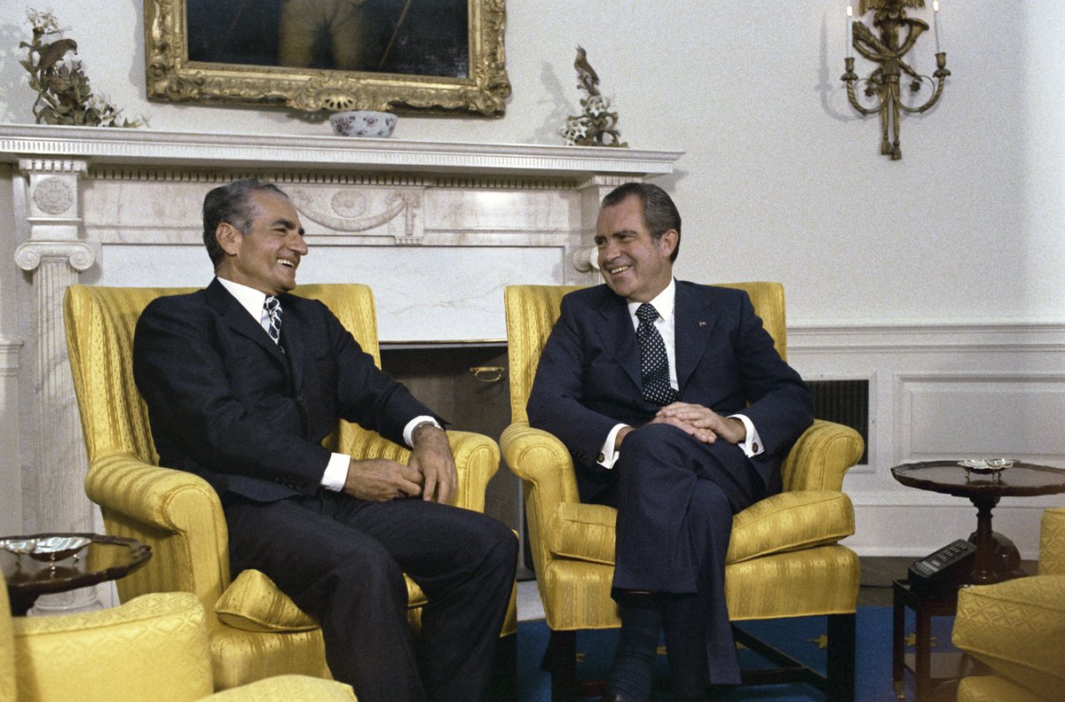 nixonfoundation's tweet photo. Today marks the 50th anniversary of His Imperial Majesty, Mohammad Reza Pahlavi, Shahanshah of Iran and Farah Diba Pahlavi, Empress of Iran, arriving at the White House.

In his welcome remarks, President Nixon said, “we welcome you today officially, but more than that, we particularly welcome you and the Empress as good friends and old friends. We treasure that friendship, and from that friendship, we hope to work together toward a better world for both of our peoples."