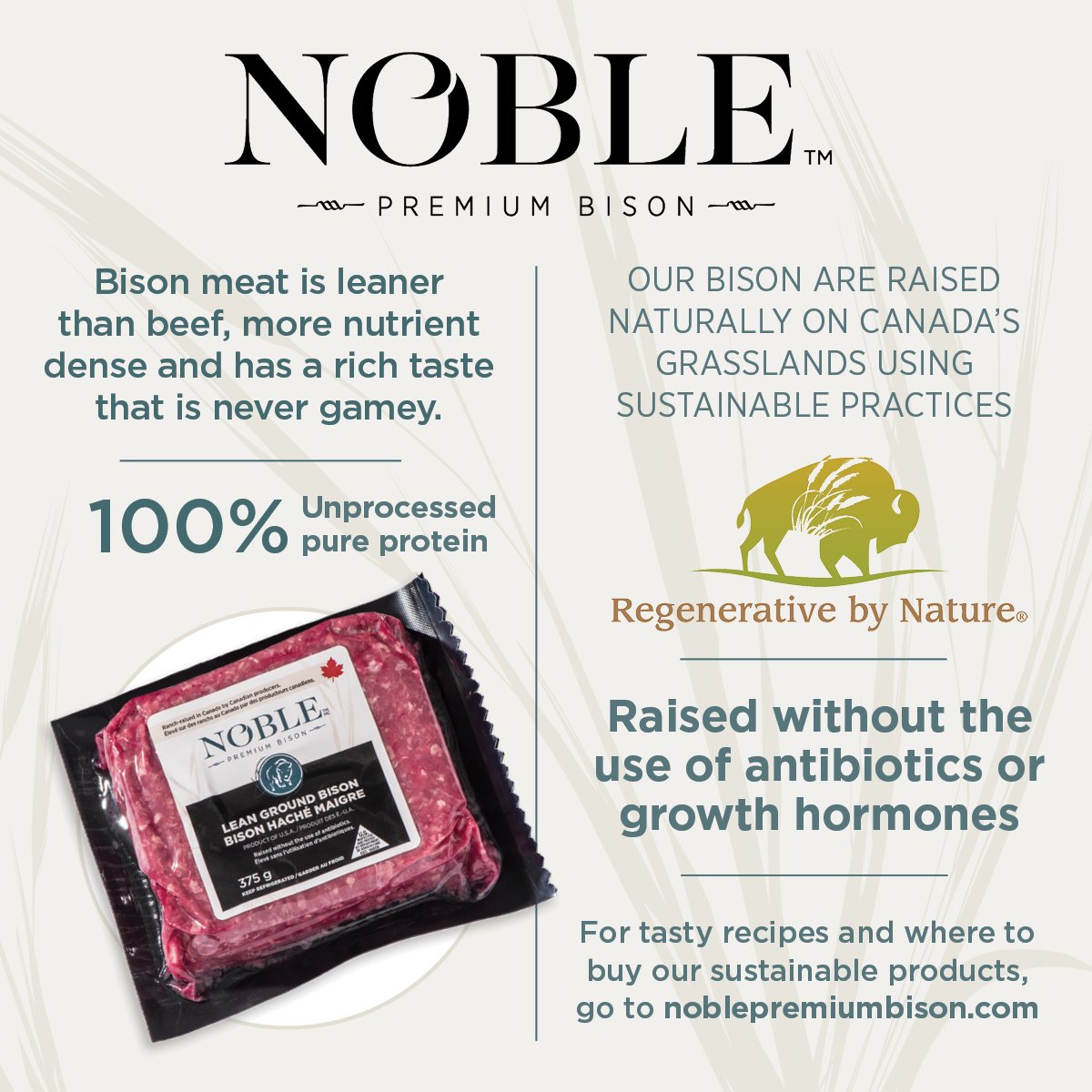 Never tried bison? Well, now you can! Noble Premium Bison ground, steaks and cubes are available at retail across Canada! Just visit the Where-to-Buy link on our website and get your bison on! #eatbettereatbison