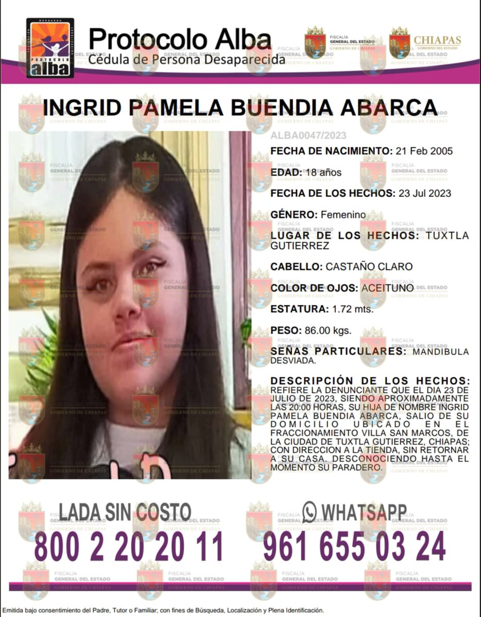 RadioyTvChiapas's tweet photo. #ProtocoloAlba Se solicita tu colaboración para localizar a Ingrid Pamela Buendía Abarca https://t.co/CSdxXzwQ3u