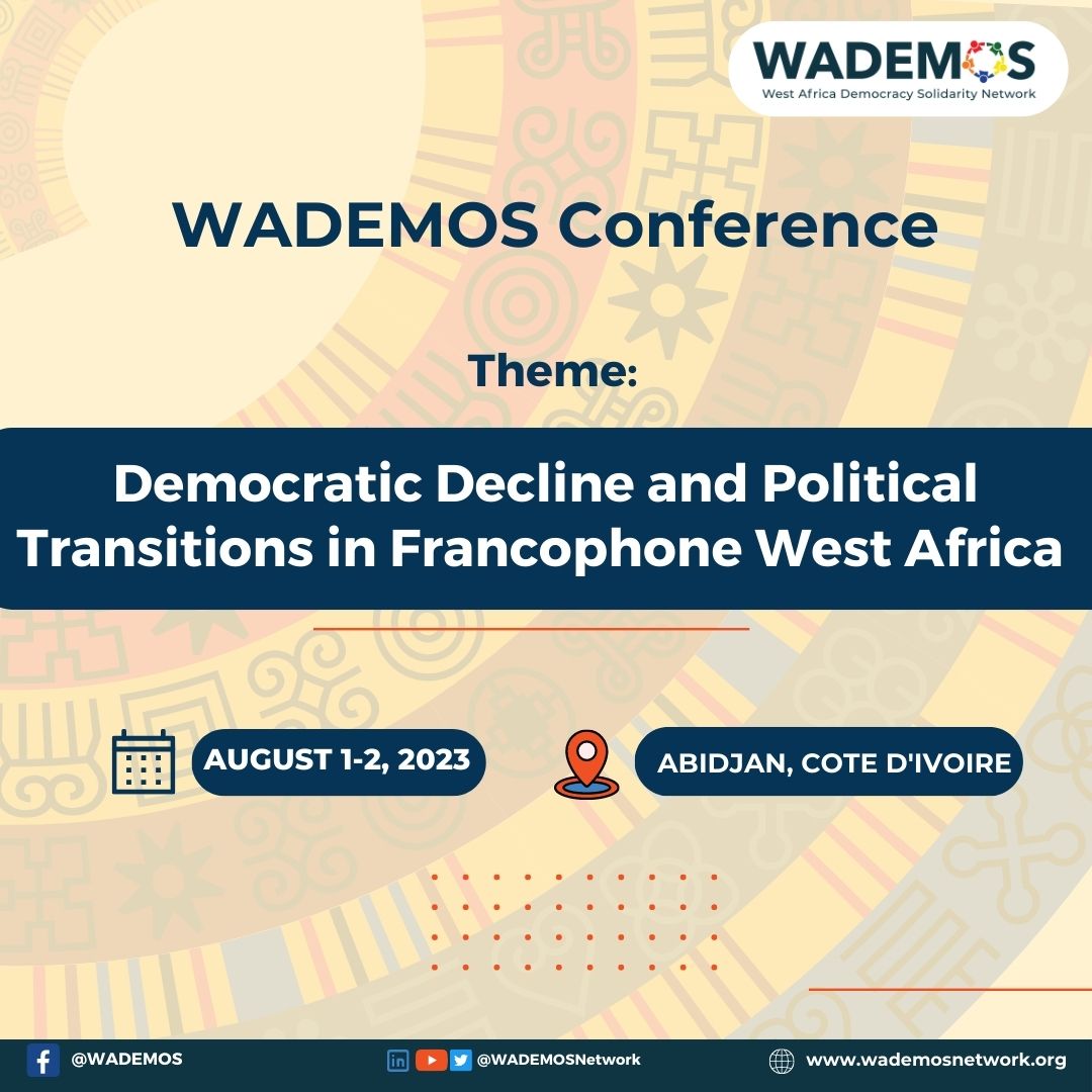 Francophone #WestAfrica has witnessed a decline in democracy over the past decade. To counter this, <a href="/WADEMOSnetwork/">WADEMOS Network</a> is holding a 2-day, high-level stakeholder conference to reflect on existing mechanisms and recommend new strategies to address the current situation. 

#Democracy