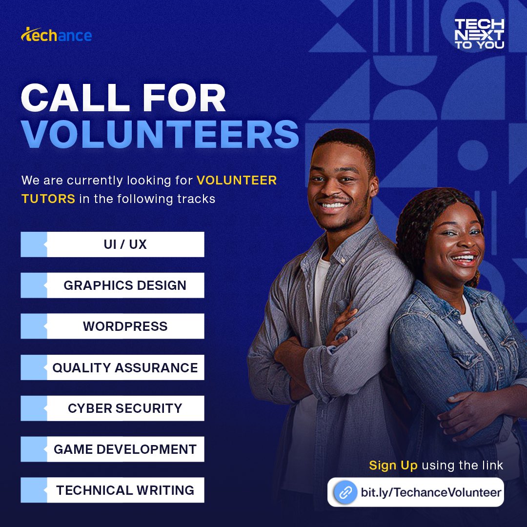 f_techance's tweet photo. We are looking for exceptional, cultivated and understanding volunteers to join Techance team (NGO) as we raise,help and motivate kids between the age 10-16 years with functional skills and knowledge to revive in the 21st century. https://t.co/Zhw6VD5iPb