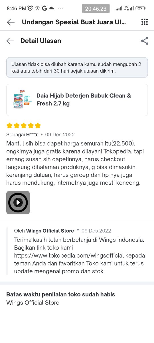 fresuhalone's tweet photo. Senang sekali karena terpilih jadi Juara Ulasan Tokopedia, semoga ulasan saya bisa membantu penjual dan Toppers yg akan belanja di Tokopedia, apalagi di event2 tertentu Tokopedia sering kasih challenge dengan hadiah yang menarik dan sayang untuk dilewatkan #JuaraUlasanTokopedia https://t.co/MrS13Rl2n9