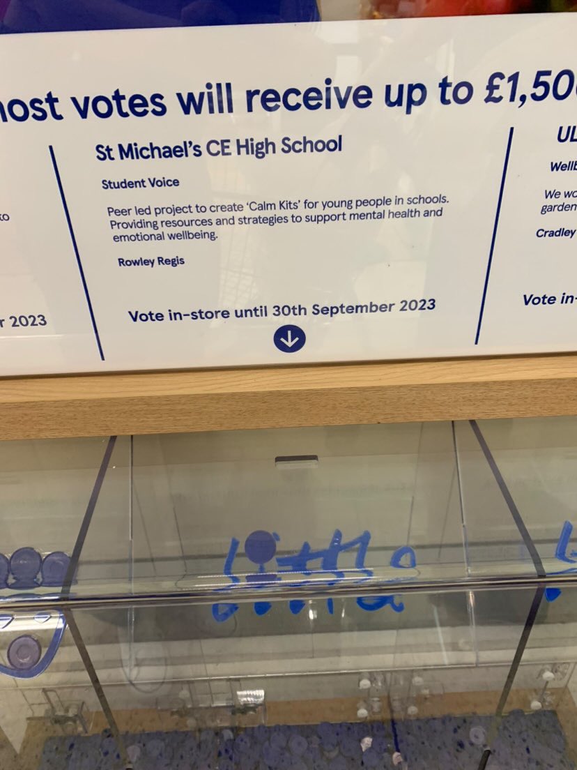 We’ve been selected by Tesco and have the chance to win £1500. Our project will help us develop calm kits, providing resources and strategies to support mental health/emotional wellbeing. Please take a moment to VOTE FOR US when shopping in store (Cradley Heath) ❤️ #wellbeing